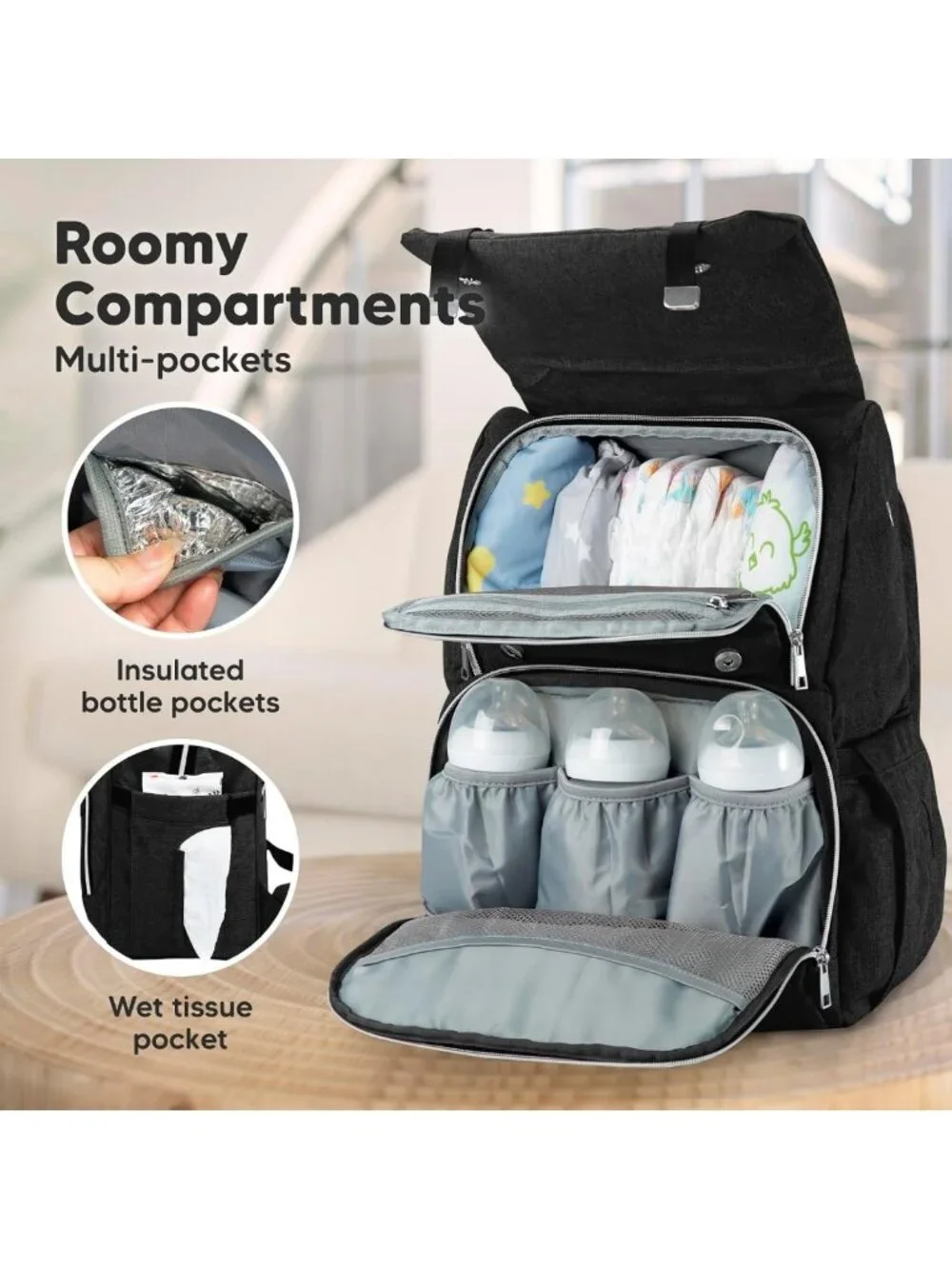 Stylish Waterproof Baby Diaper Bag Backpack with Changing Pad & Insulated